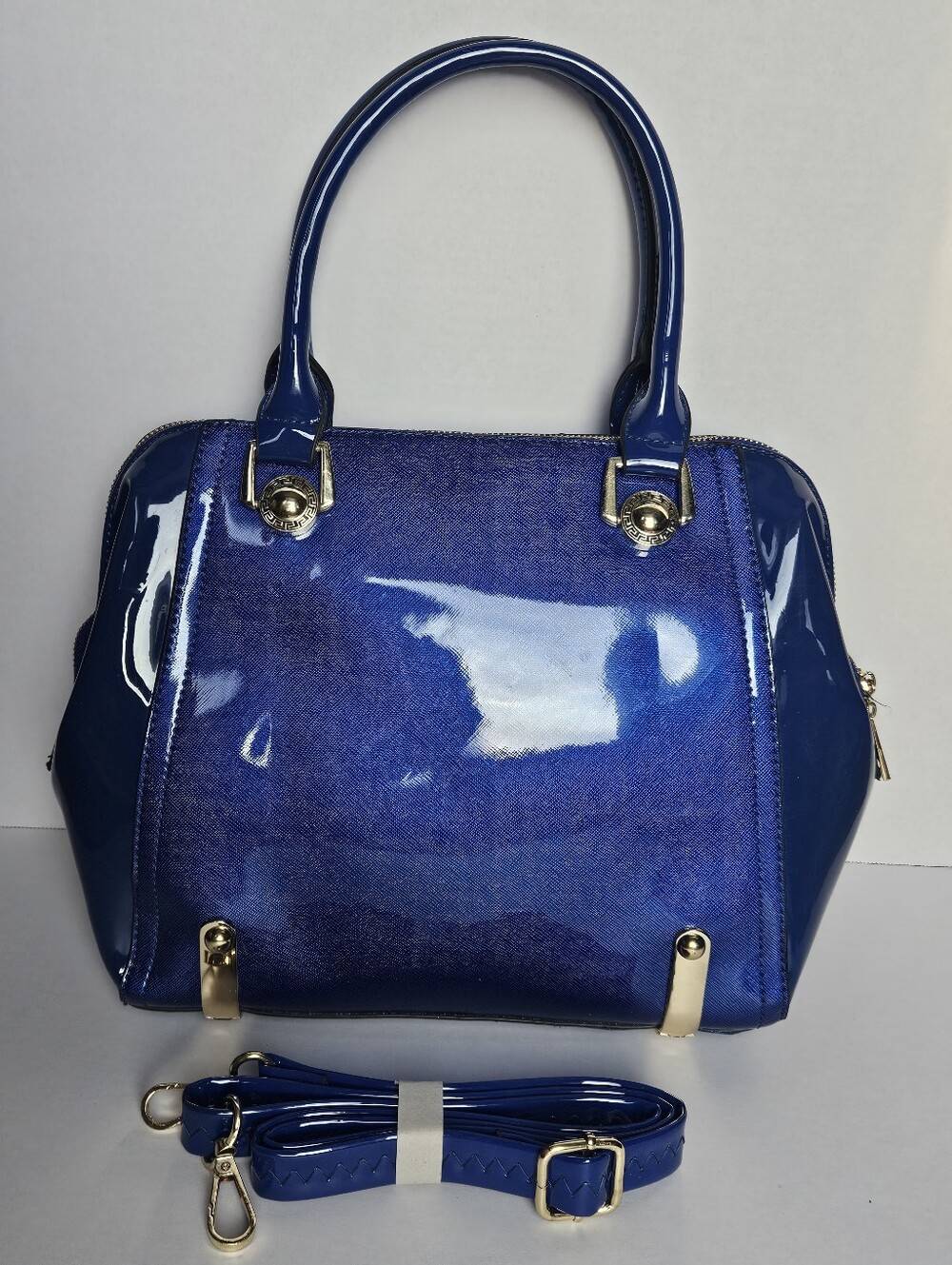 NWOT Royal Blue Patent Leather Satchel Handbag Gold-Tone Hardware